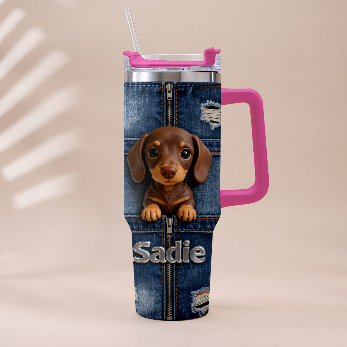 Personalized Black and Tan Adult German Shepherd Tumbler With Plush Charm Pet Owner Gift