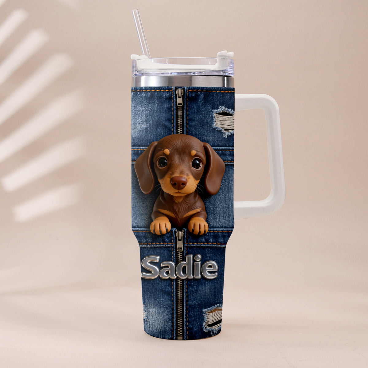 Personalized Black and Tan Rottweiler Tumbler With Plush Charm Dog Lover Gift