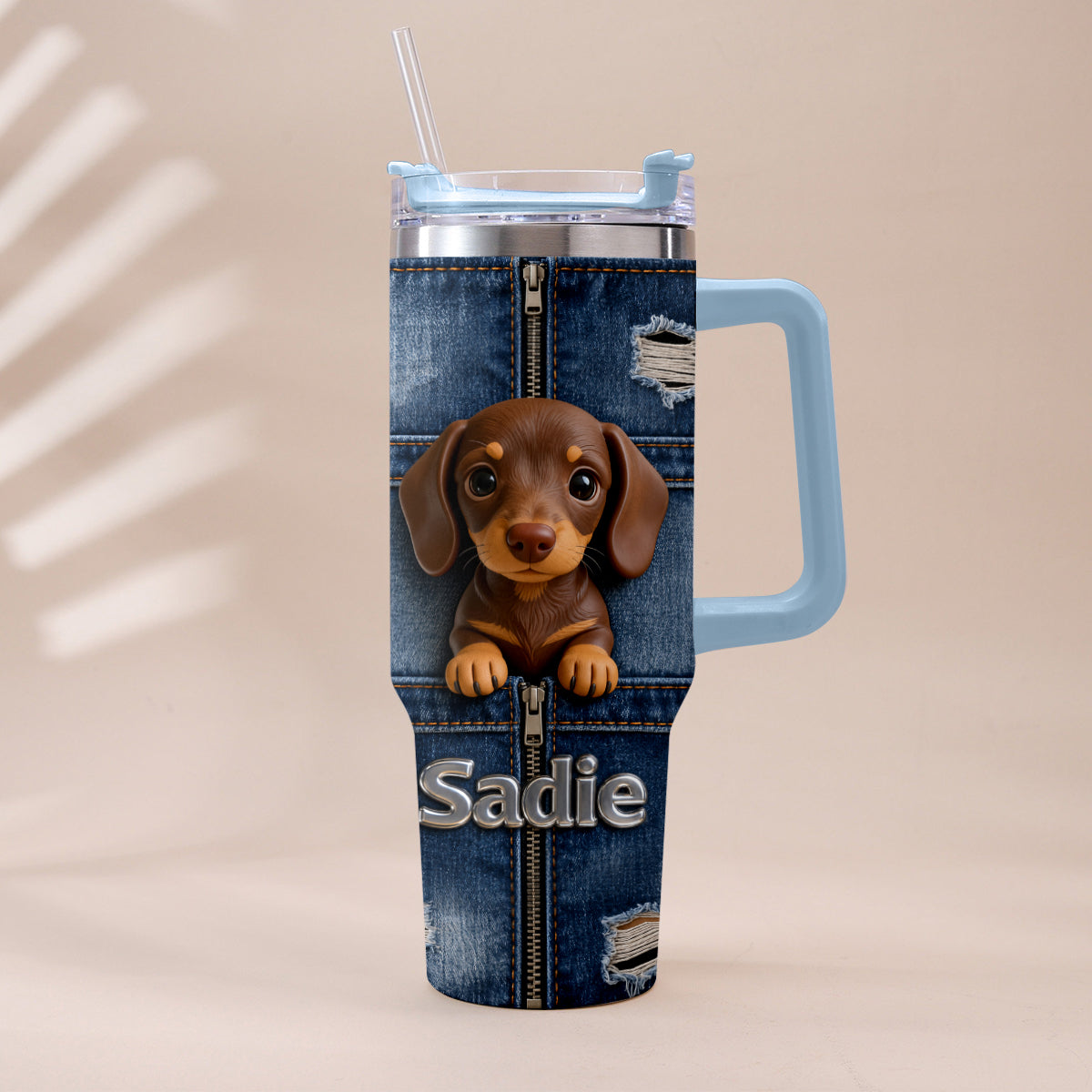 Personalized Adult Tricolor Beagle Tumbler With Plush Charm Pet Lover Gift