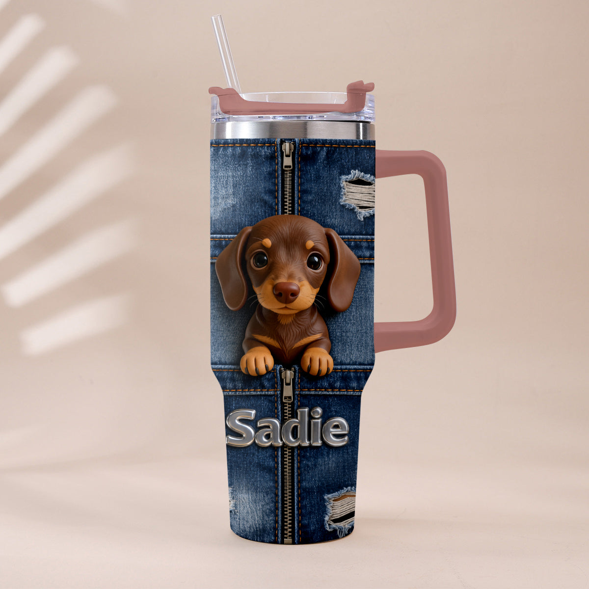 Personalized Black and Tan Adult German Shepherd Tumbler With Plush Charm Pet Owner Gift