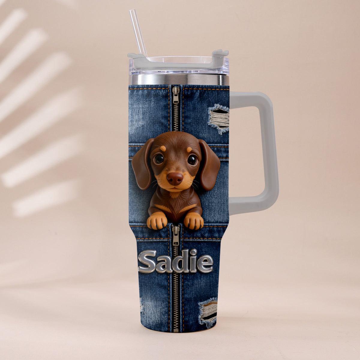 Personalized Black and Tan Adult German Shepherd Tumbler With Plush Charm Pet Owner Gift