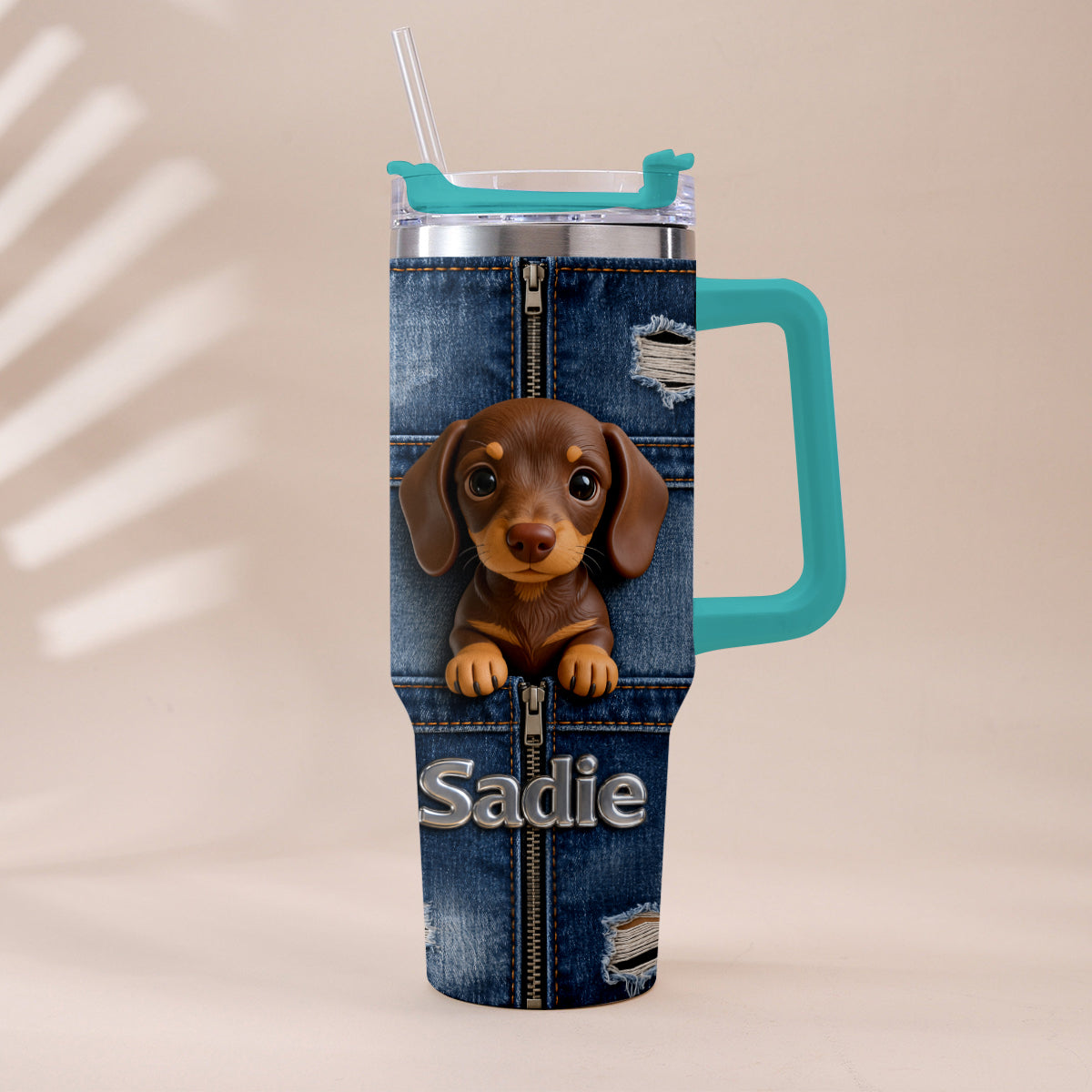 Personalized Adult Tricolor Beagle Tumbler With Plush Charm Pet Lover Gift