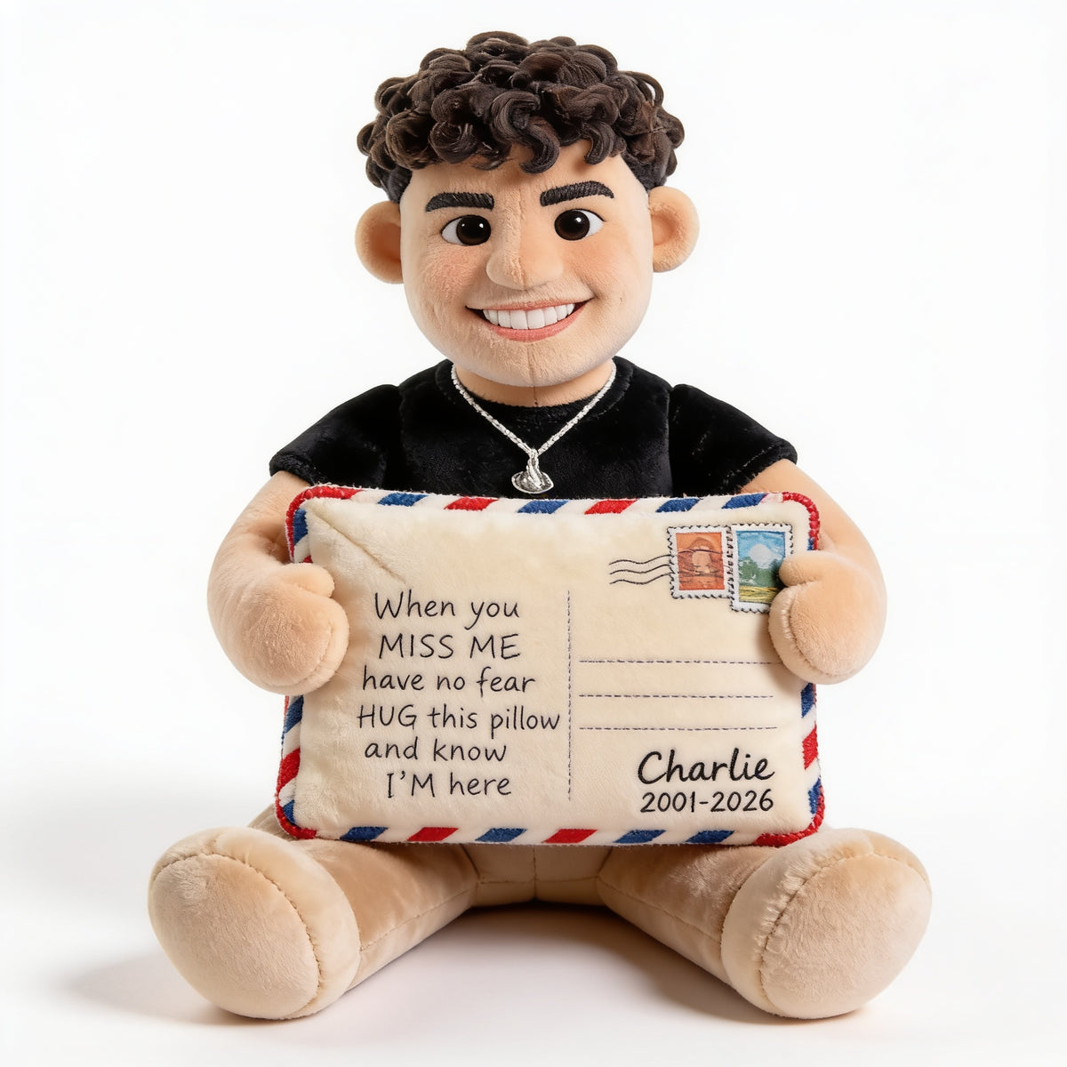 Personalized Memorial Latino Man Faux Fur Shaped Pillow 2001-2026 Keepsake