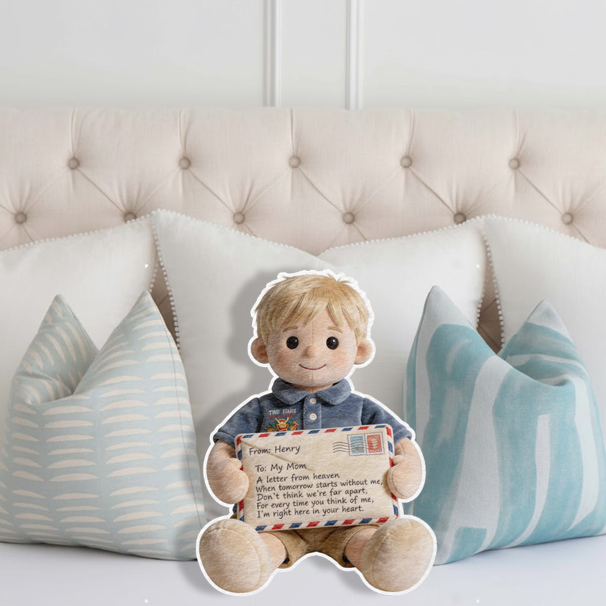Personalized Little Boy 2018-2026 Memorial Faux Fur Shaped Pillow Keepsake