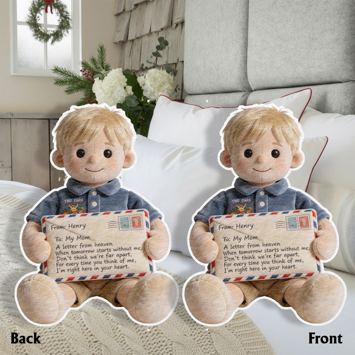 Personalized Middle-Aged Man Memorial Faux Fur Shaped Pillow for Dad Husband