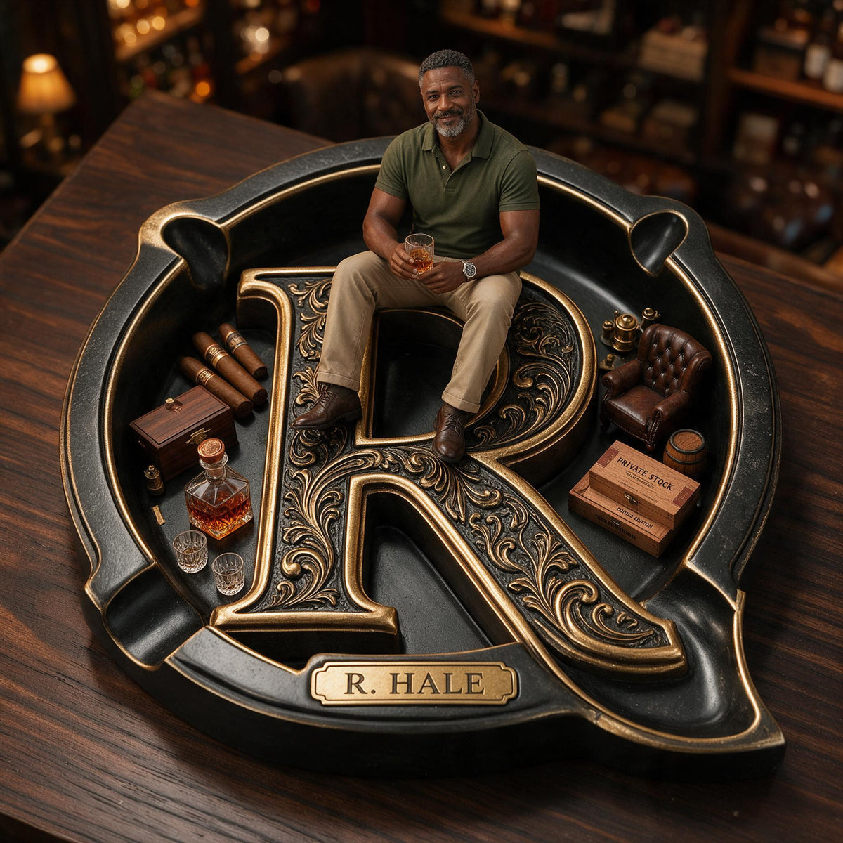 Custom Photo Middle-Aged Black Man Wooden Catch-All Tray, Dad Husband Gift
