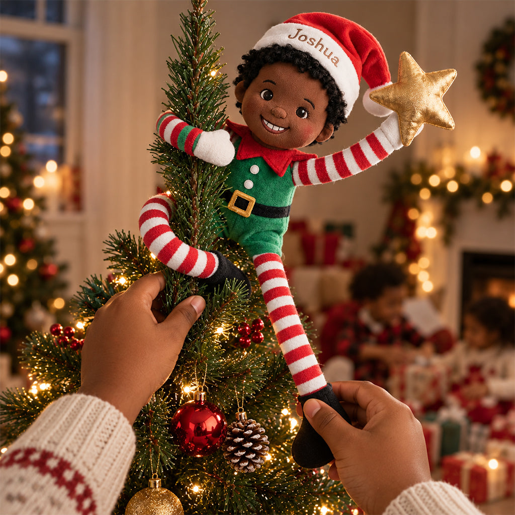 Personalized Christmas Black Little Boy Posable Plush Doll Gift for Family