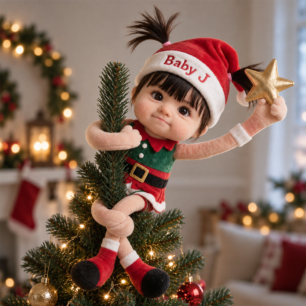 Personalized Christmas Black Little Girl Posable Plush Doll, Gift for Daughter Granddaughter Niece
