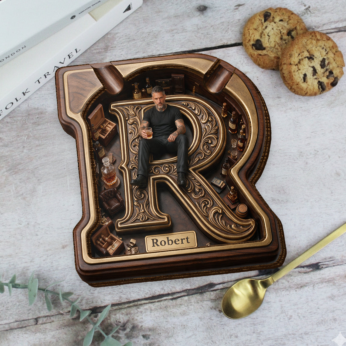 Custom Photo Middle-Aged Latino Man Wooden Catch-All Tray, Gift for Dad Husband Grandpa