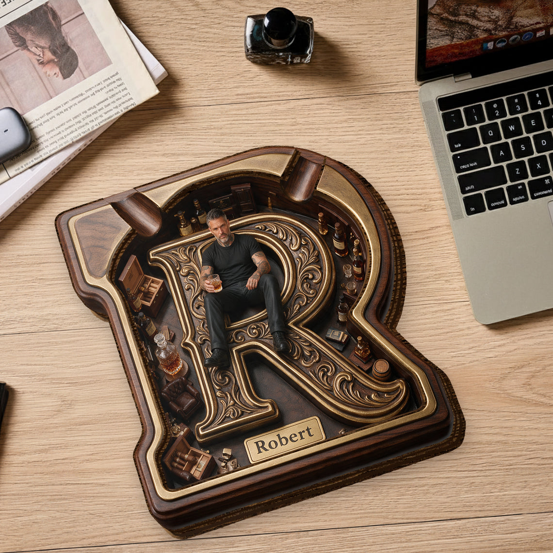Custom Photo Latino Man Wooden Catch-All Tray Gift for Him