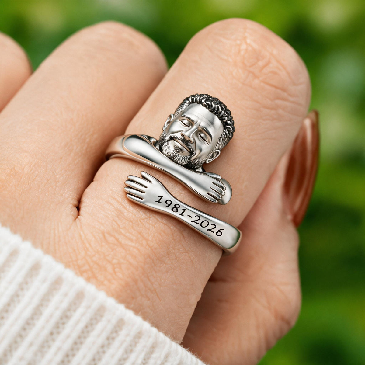 Personalized Middle-Aged Black Man Memorial Adjustable Ring Dad Husband Keepsake Gift