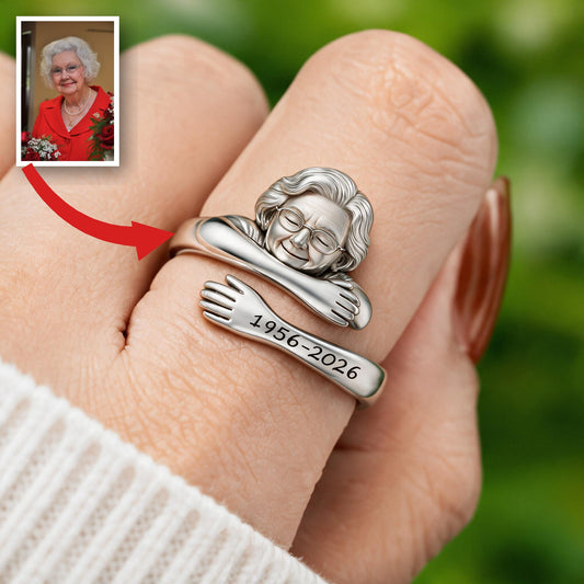 Personalized Older Woman Grandma Hug Memorial Adjustable Ring