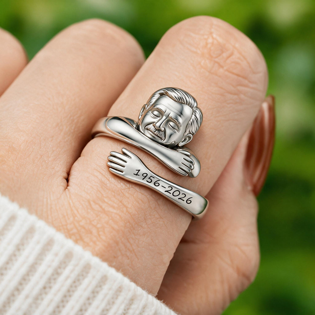 Personalized Older Latino Man Grandpa Memorial Adjustable Ring