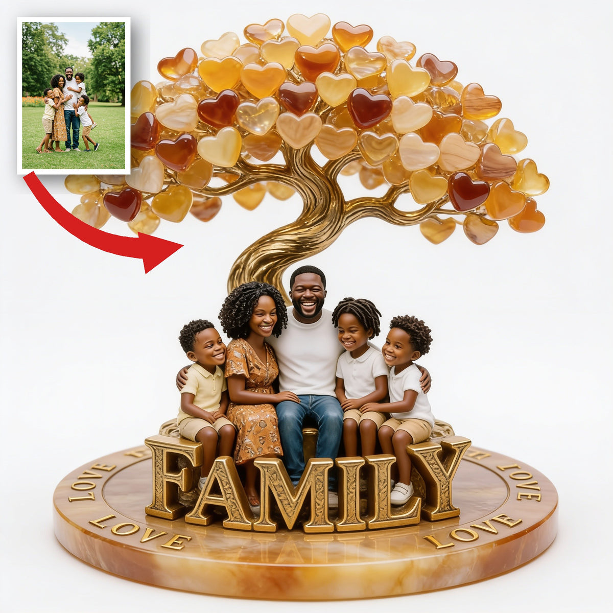 Personalized Black Family of Five Custom Shaped Acrylic Plaque Keepsake Gift