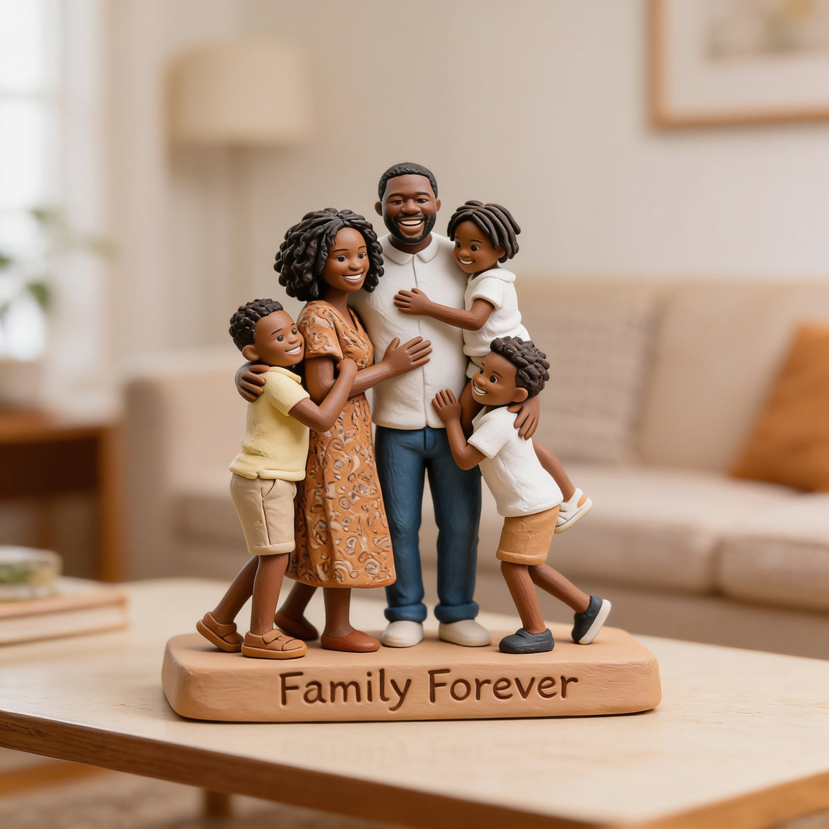 Personalized Black Family of Five Custom Shaped Acrylic Plaque Home Decor Gift