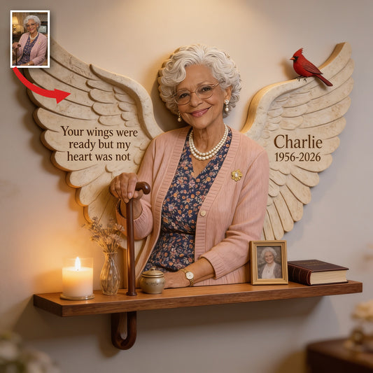 Personalized Older Black Woman Grandma Memorial Wooden Floating Shelf