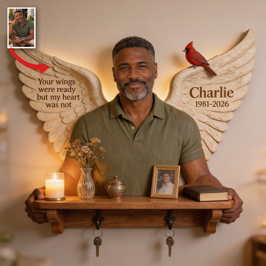 Personalized Middle-Aged Black Man Memorial Wooden Floating Shelf Remembrance Gift for Dad Husband