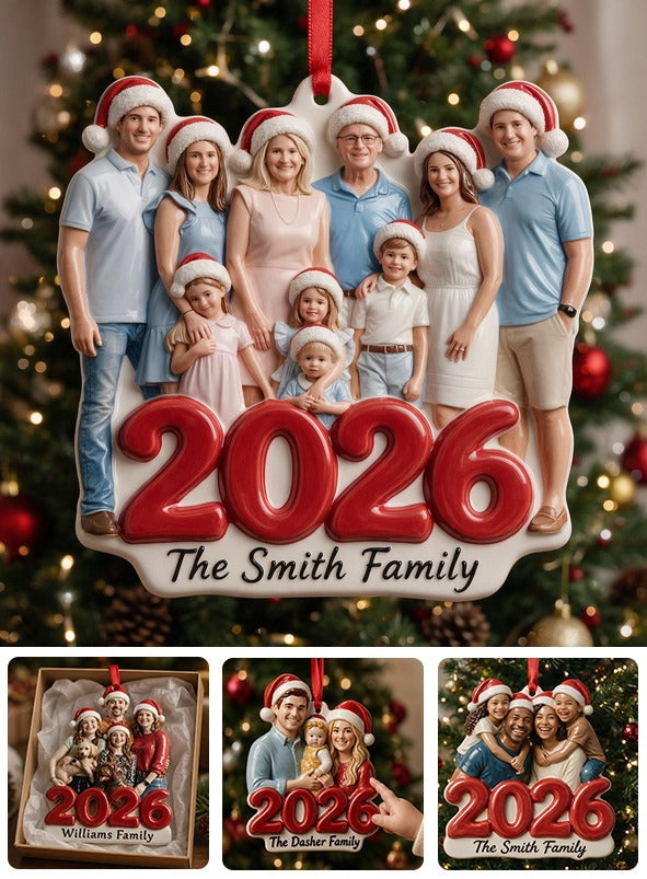 Custom Photo Christmas 2026 Big Family Premium 3D Ornament Holiday Keepsake