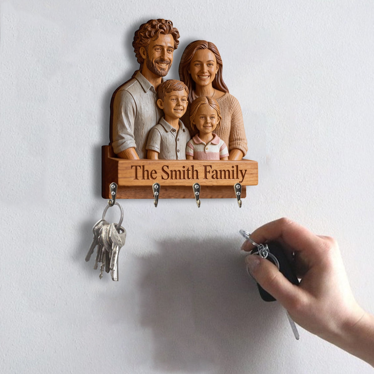 Personalized Big Family Custom Wooden Key Holder Rack Wall Decor