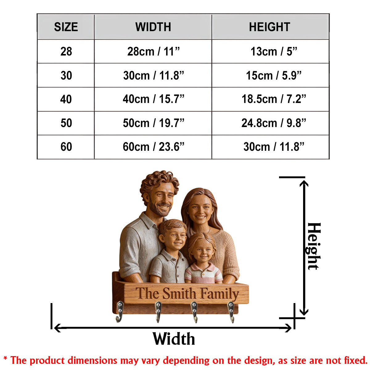 Personalized Family Of Four Wooden Hanging Key Rack Wall Organizer