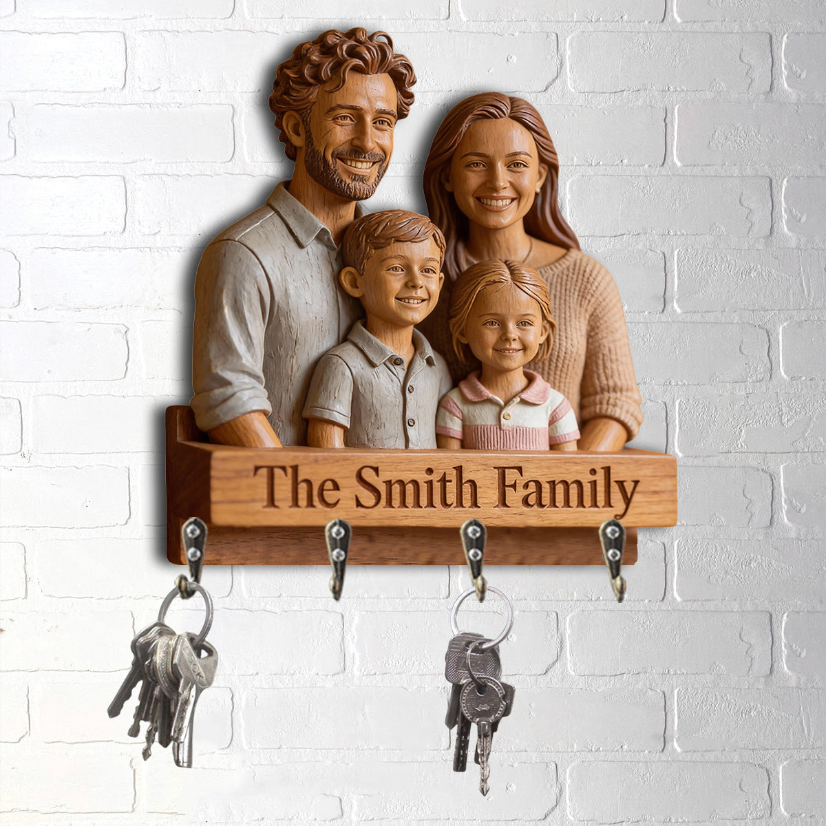 Personalized Single Mom Family Custom Shaped Wooden Key Holder Rack