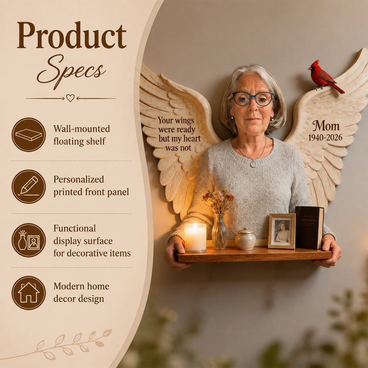 Personalized Older Black Woman Grandma Memorial Wooden Floating Shelf