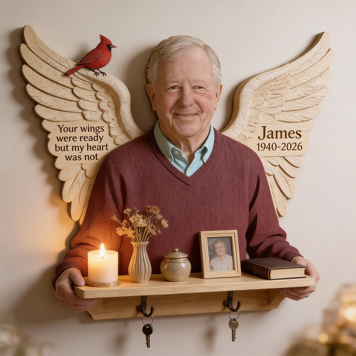 Personalized Woman Memorial Wooden Floating Shelf Wall Decor