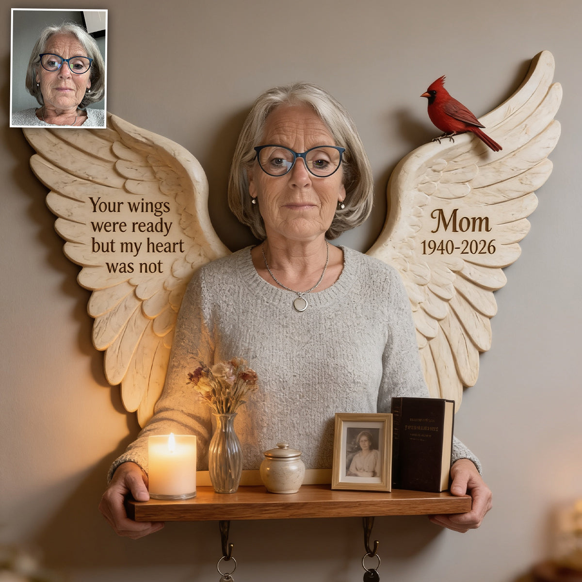 Personalized Woman Memorial Wooden Floating Shelf Wall Decor