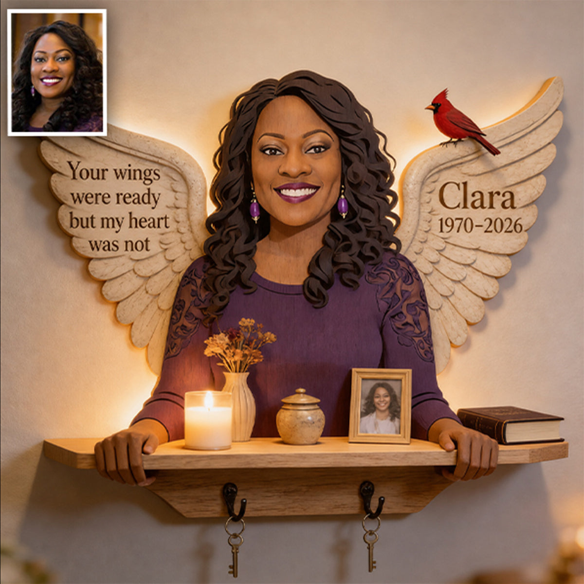 Personalized Woman Memorial Wooden Floating Shelf Wall Decor