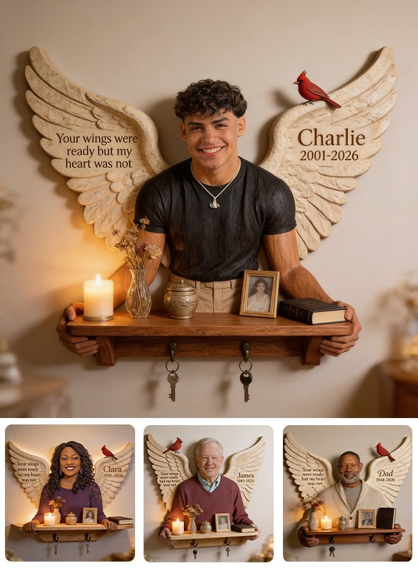 Personalized Latino Man Memorial Wooden Floating Shelf