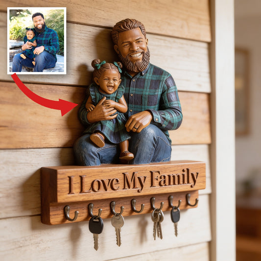 Personalized Black Single Dad Family Wooden Hanging Key Rack Home Decor Gift
