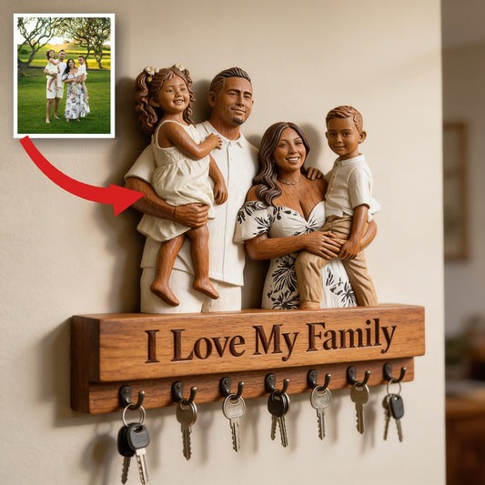 Personalized Latino Family of Four Wood Key Hanging Rack Home Decor Gift