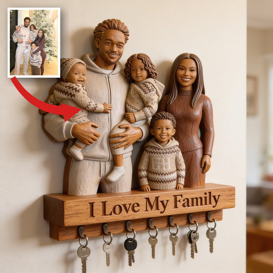 Personalized Christmas Black Christmas Family Custom Wooden Key Hanging Rack