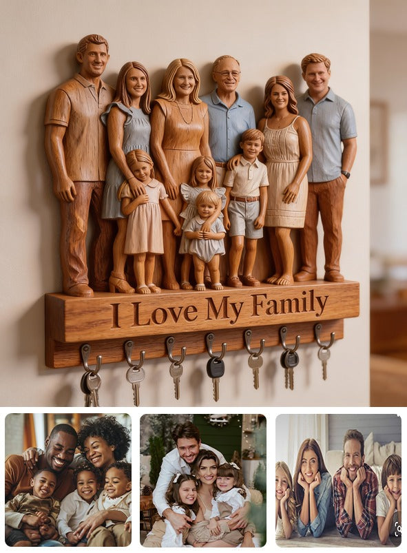 Personalized Big Family Custom Wooden Key Holder Rack Wall Decor