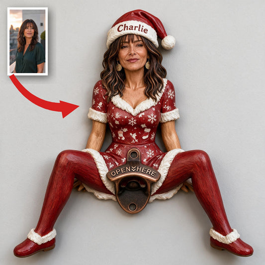 Personalized Christmas Middle-Aged Latina Woman Wall Bottle Opener