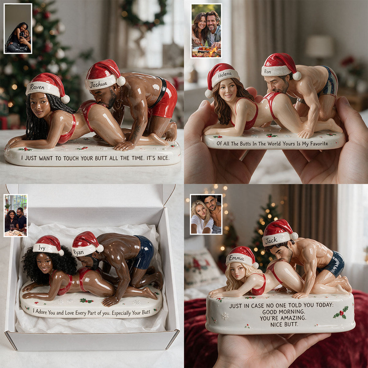 Custom Photo Christmas Middle-Aged Latino Couple Funny 3D Plaque Couple Gift
