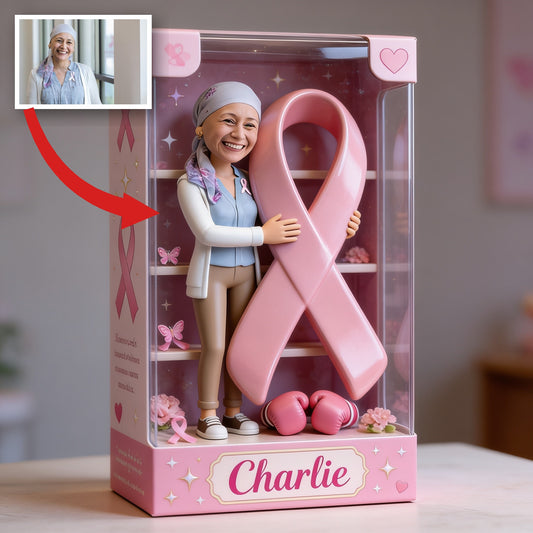 Personalized Middle-Aged Breast Cancer Woman Custom Shaped Acrylic Plaque Breast Cancer Awareness Gift