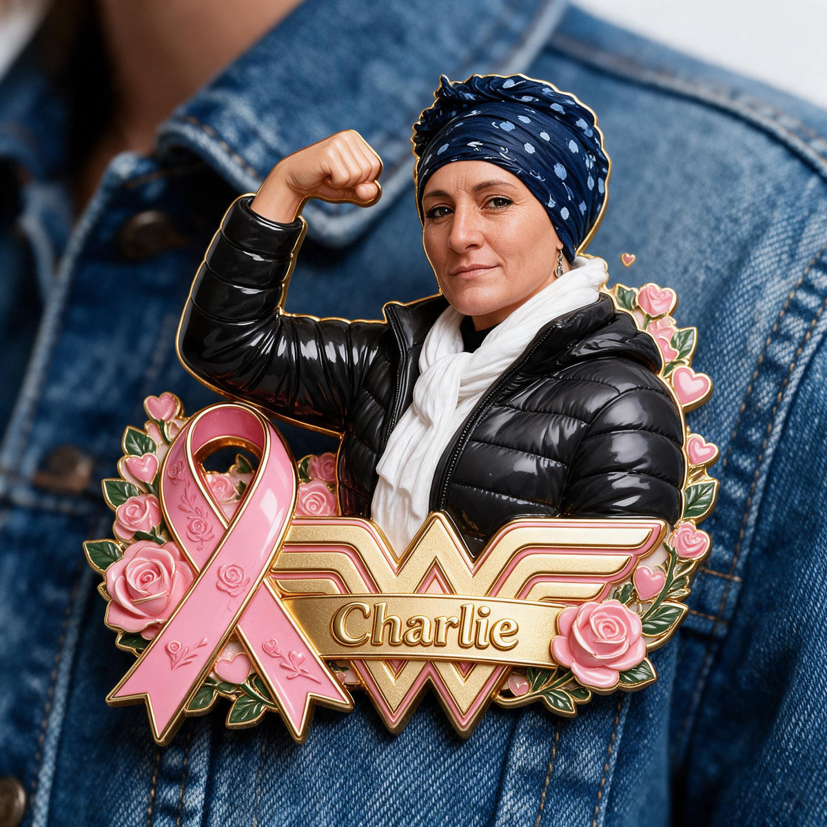 Personalized Middle-Aged Latina Breast Cancer Woman 3D Embossed Enamel Pin Awareness Gift
