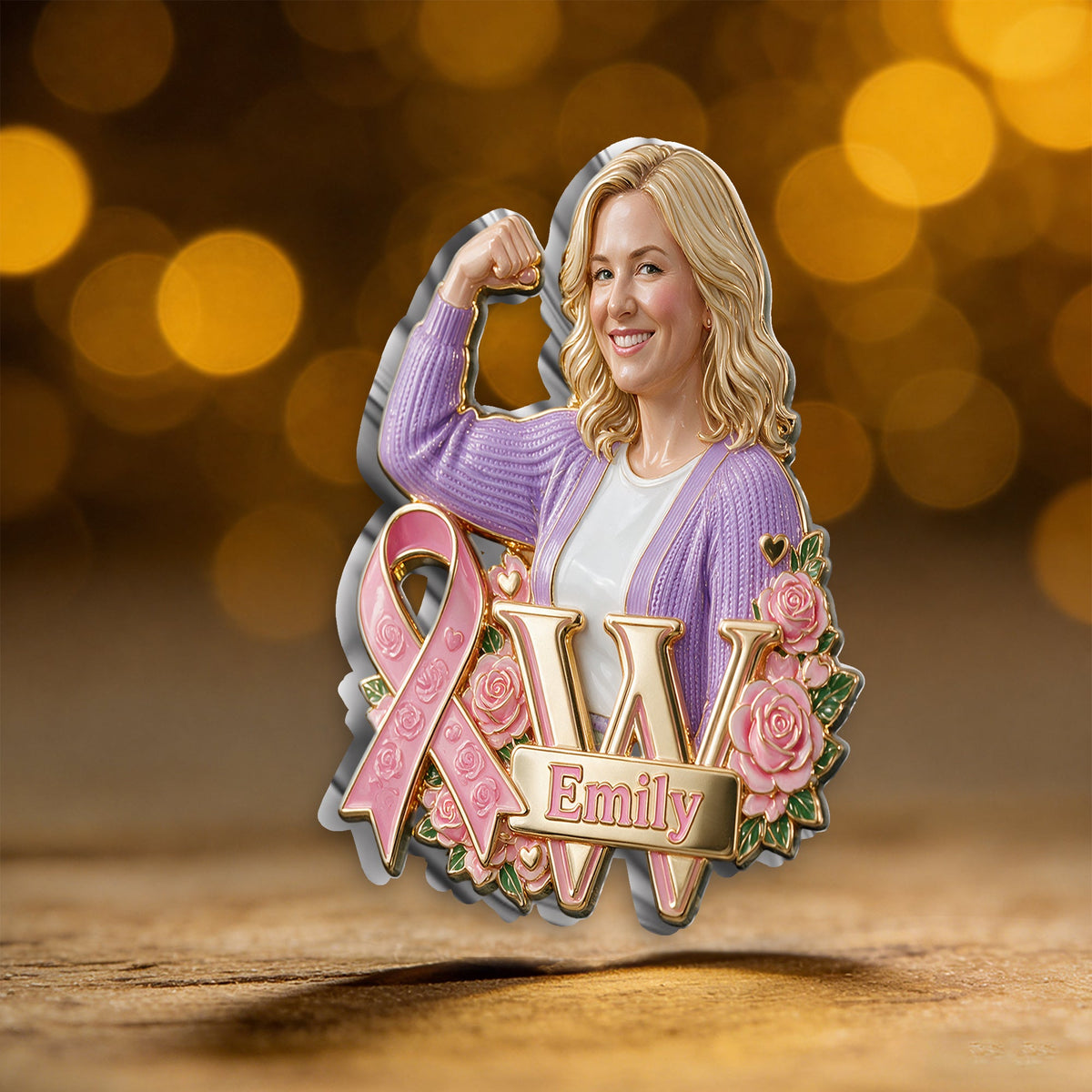 Personalized Middle-Aged Black Breast Cancer Woman 3D Embossed Enamel Pin Awareness Gift