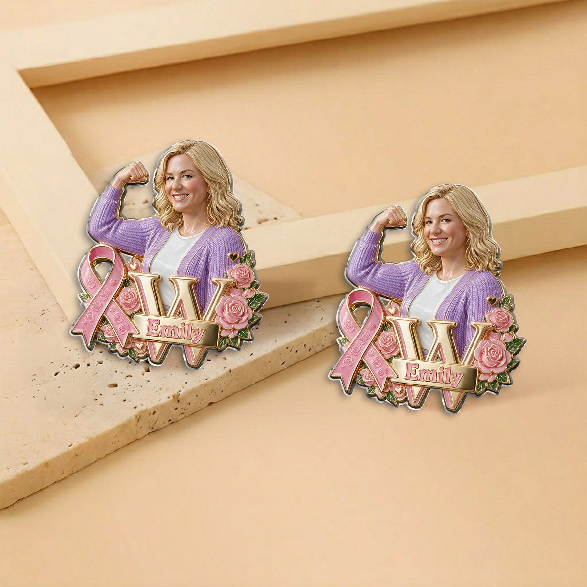 Personalized Black Breast Cancer Woman 3D Embossed Enamel Pin Awareness Gift