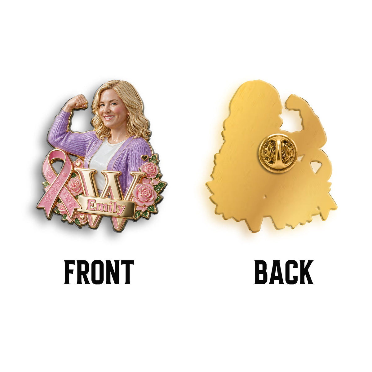 Personalized Middle-Aged Breast Cancer Woman 3D Embossed Enamel Pin Awareness Gift