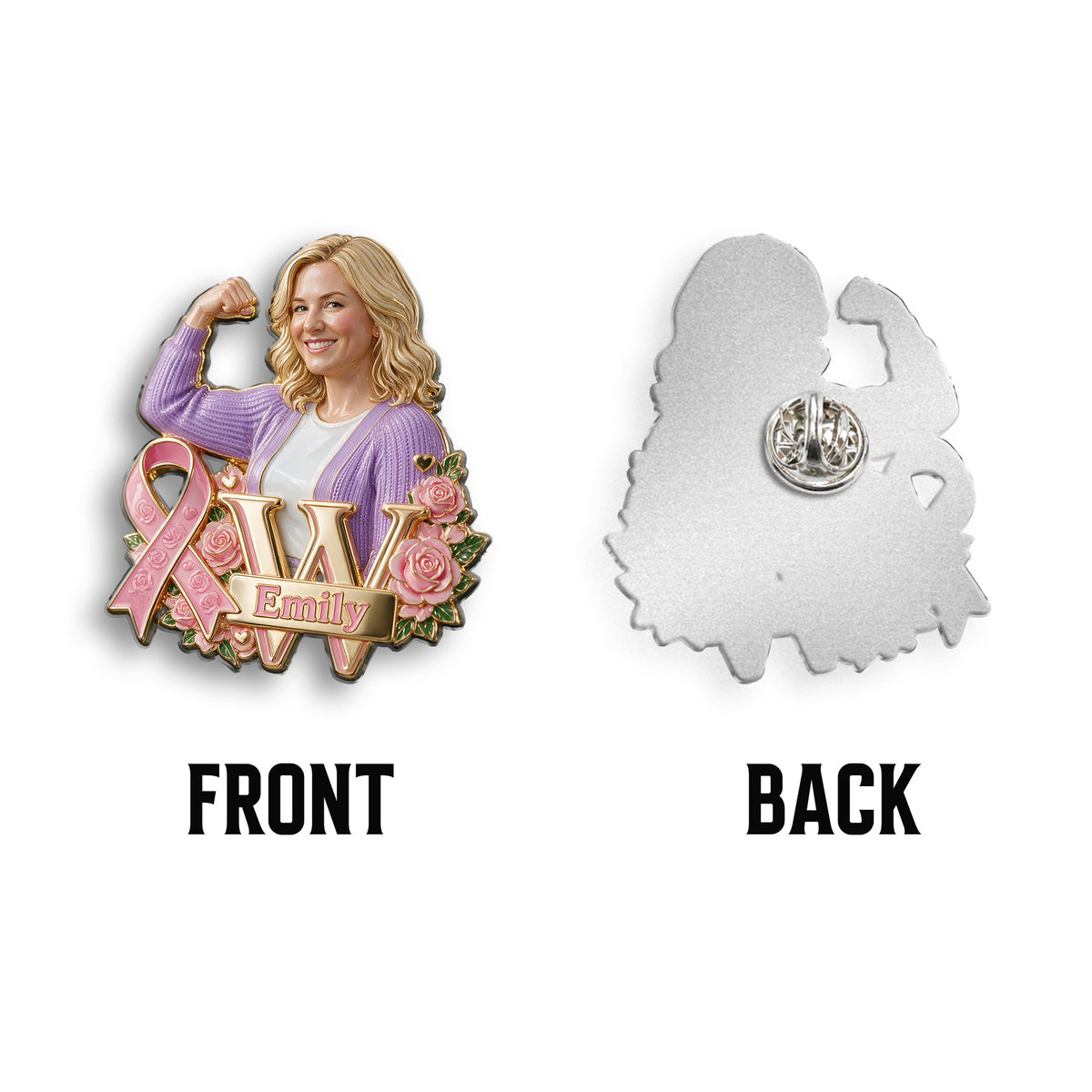 Personalized Middle-Aged Breast Cancer Woman 3D Embossed Enamel Pin Awareness Gift