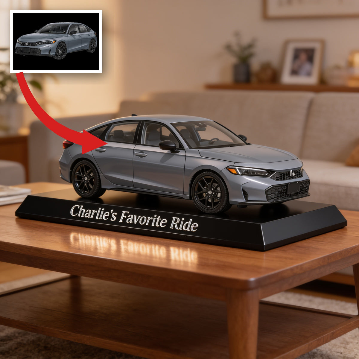 Personalized Grey Honda Civic Custom Shaped Acrylic Plaque Car Lover Gift