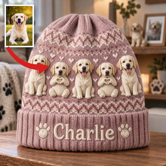 Personalized Yellow Labrador Retriever Beanie Hat Dog Owner Winter Gift