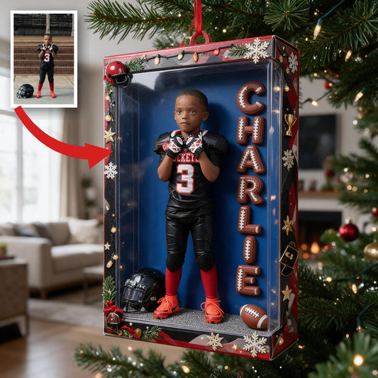 Personalized Christmas Black Child Football Player Keepsake Ornament