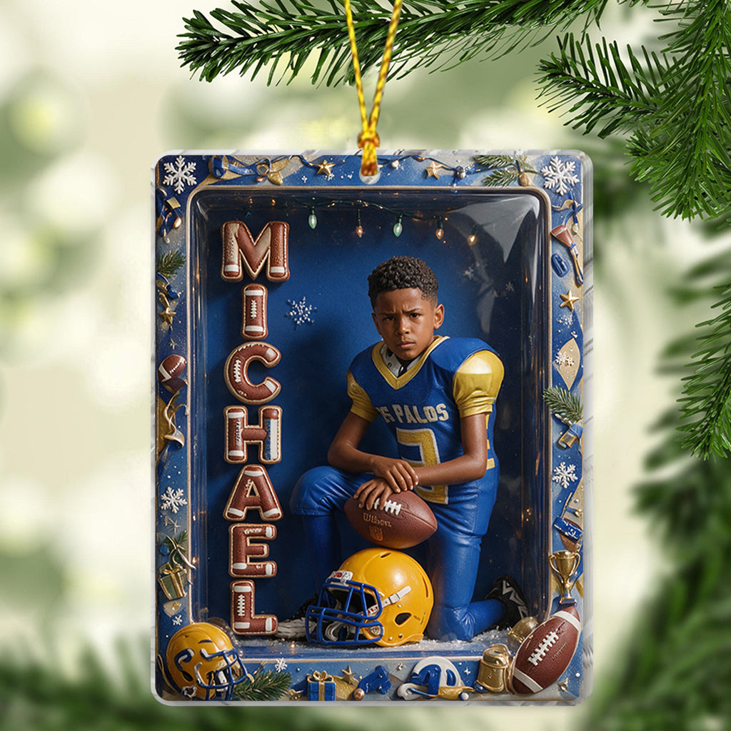 Personalized Christmas Latino Youth American Football Player Acrylic Ornament