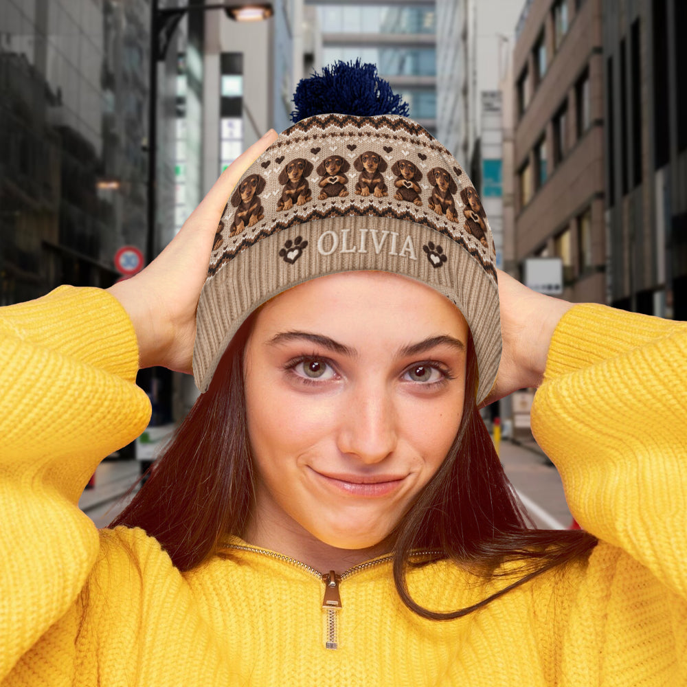 Personalized Fawn Black Mask Pug Knit Beanie Hat Pug Lover Gift