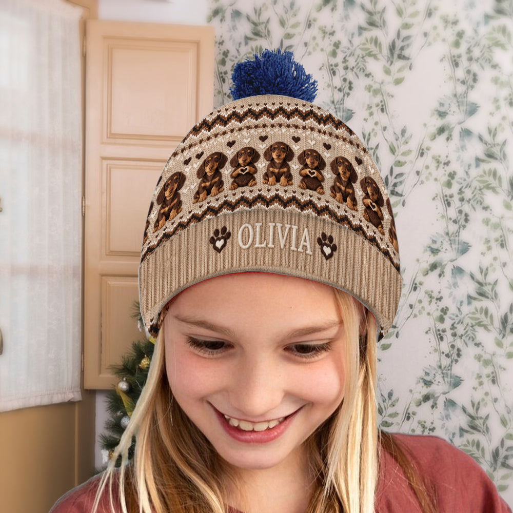 Personalized Black and White Border Collie Beanie Hat Dog Mom Winter Gift