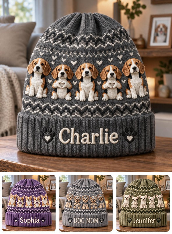 Personalized Tricolor Adult Beagle Beanie Hat Dog Lover Gift