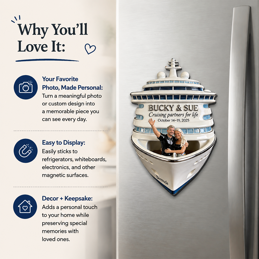 Personalized Older Black Couple Cruise Fridge Magnet Travel Keepsake Gift